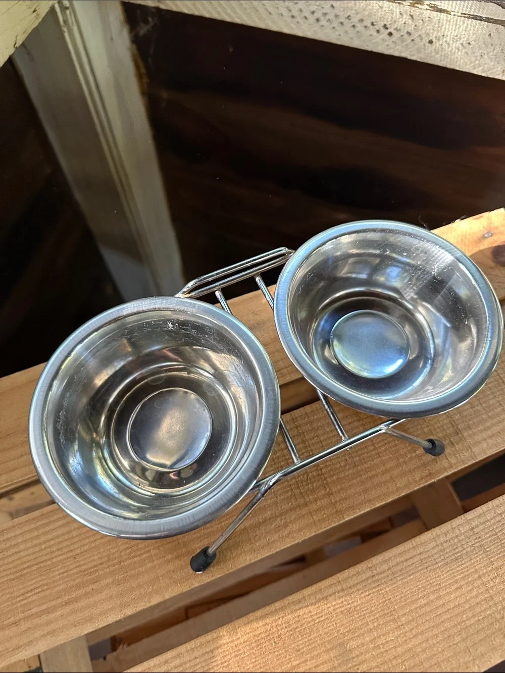 Stainless Steel Double Pet Bowl Set with Elevated Stand for XS Dog